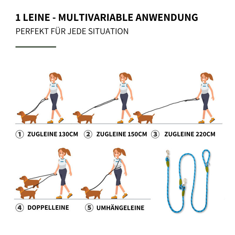Verstellbare Tau-Umhängeleine für Hunde - flexibel in jeder Situation